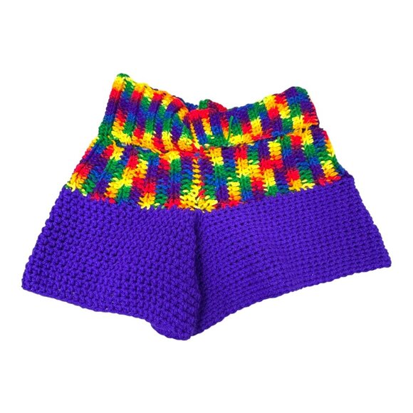 Handmade Rainbow Crochet Shorts Boho Festival Wear Rainbow Hippie Y2K Pride S M - Picture 2 of 3